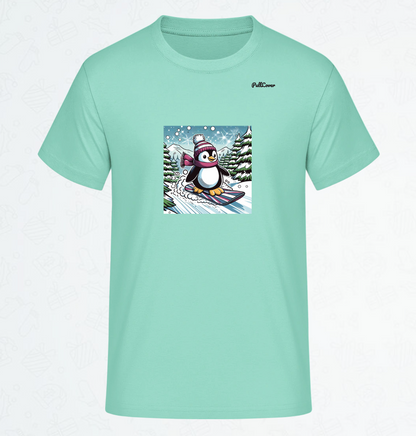 Herren T-Shirt Snowboard Pinguin