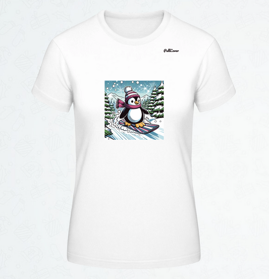 Damen T-Shirt Snowboard Pinguin