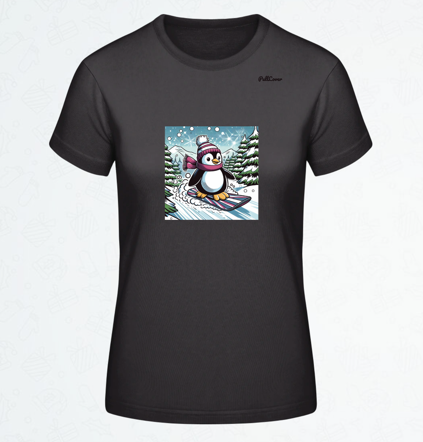 Damen T-Shirt Snowboard Pinguin