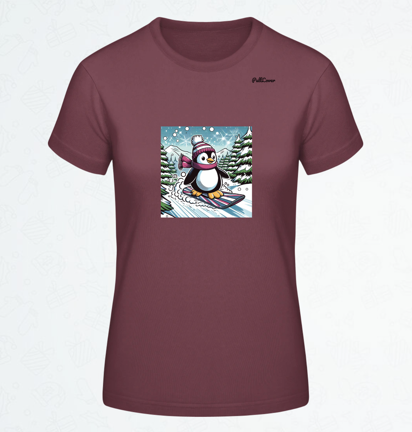 Damen T-Shirt Snowboard Pinguin