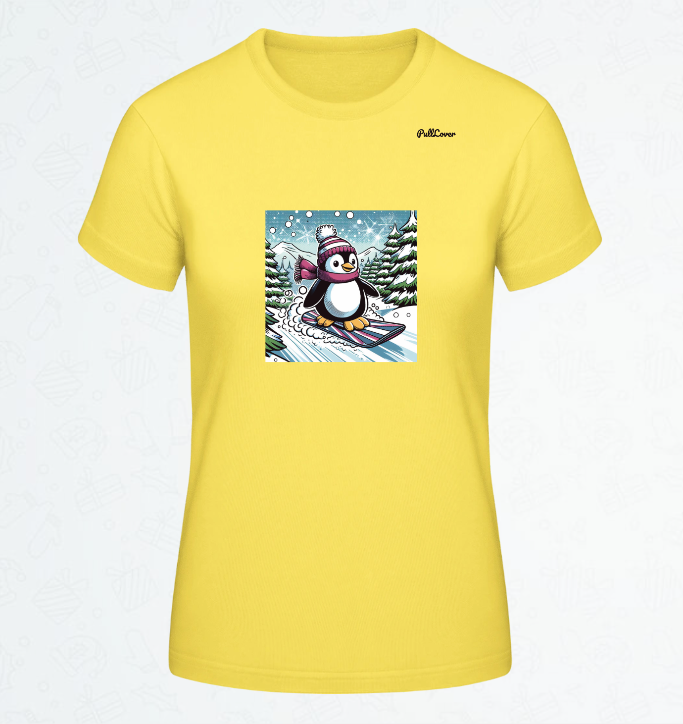 Damen T-Shirt Snowboard Pinguin