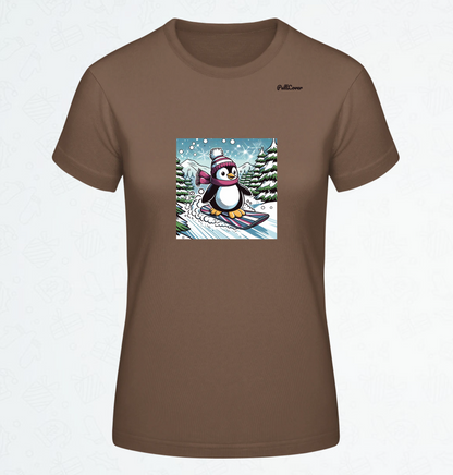 Damen T-Shirt Snowboard Pinguin