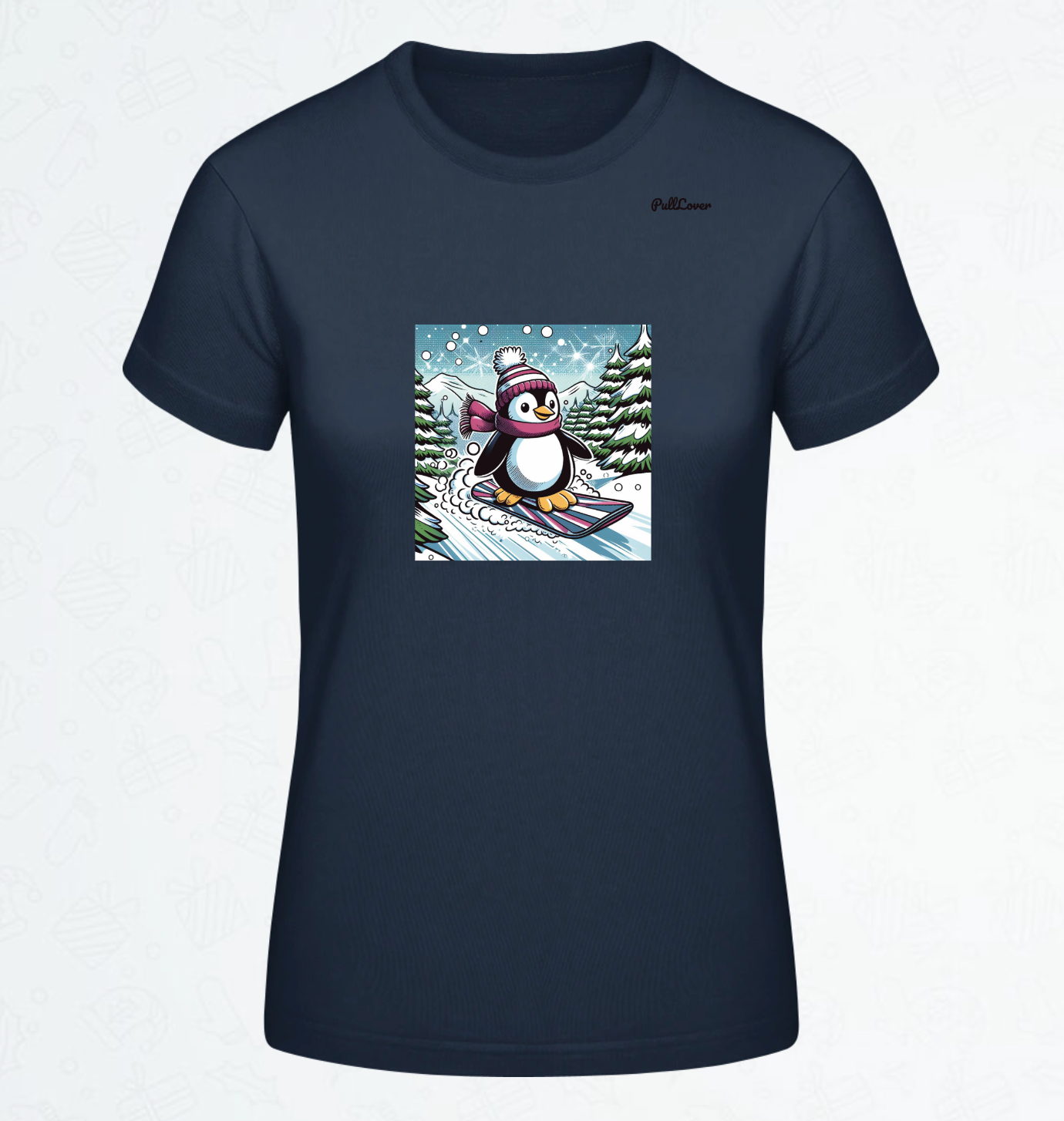 Damen T-Shirt Snowboard Pinguin