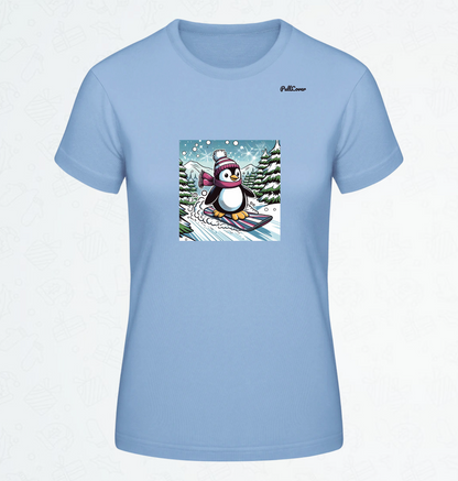 Damen T-Shirt Snowboard Pinguin