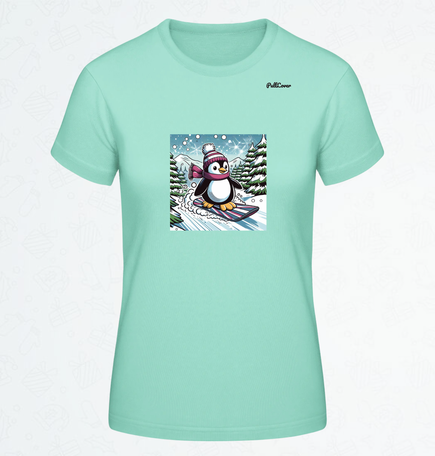 Damen T-Shirt Snowboard Pinguin